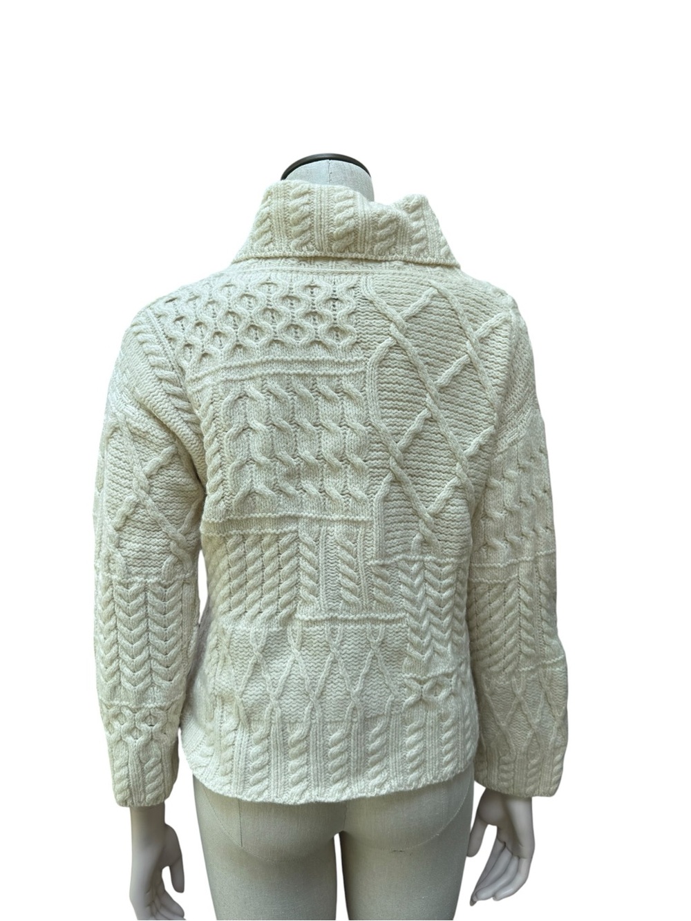 Cozy Cream Wool Cable Knit Funnel Neck Sweater with Button Accent - Picture 3 of 7
